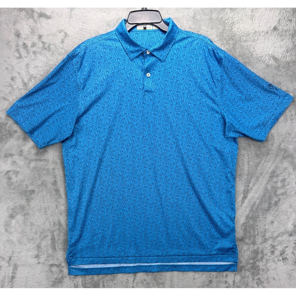 Peter Millar‎ Featherweight Polo Shirt XL Blue Bottles AOP Polyester